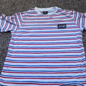 red white and blue striped santa cruz shirt